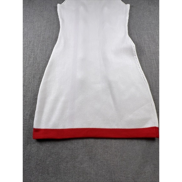 Oyrosy Sleeveless Ribbed Sweater Dress Womens SZ MED White Red W/Black Buttons - Picture 8 of 13